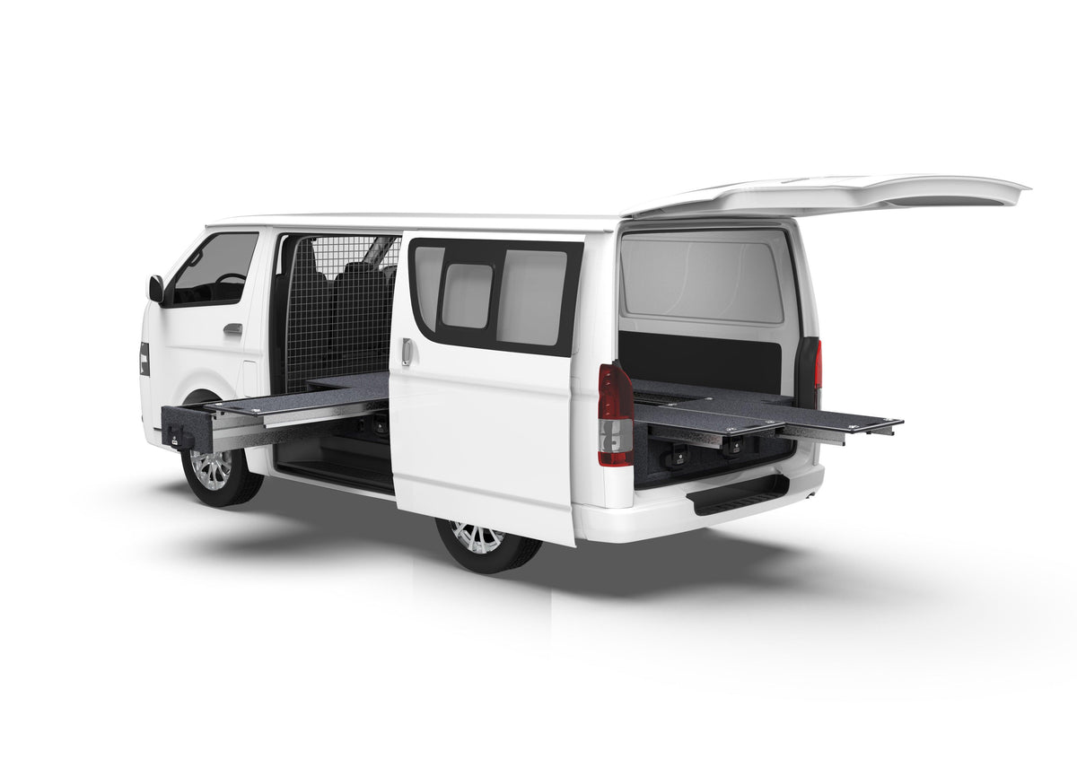 Single Roller Floor Side Drawers & Dual Roller Floor Rear Drawers - Toyota Hiace Van 01/2005-04/2019