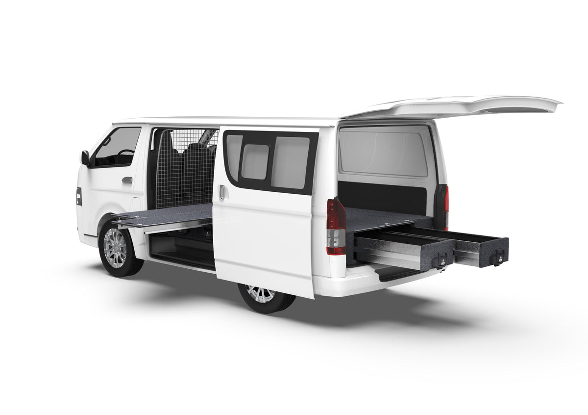 Dual Roller Floor Side Drawers & Fixed Floor Rear Drawers - Toyota Hiace Van 01/2005-04/2019