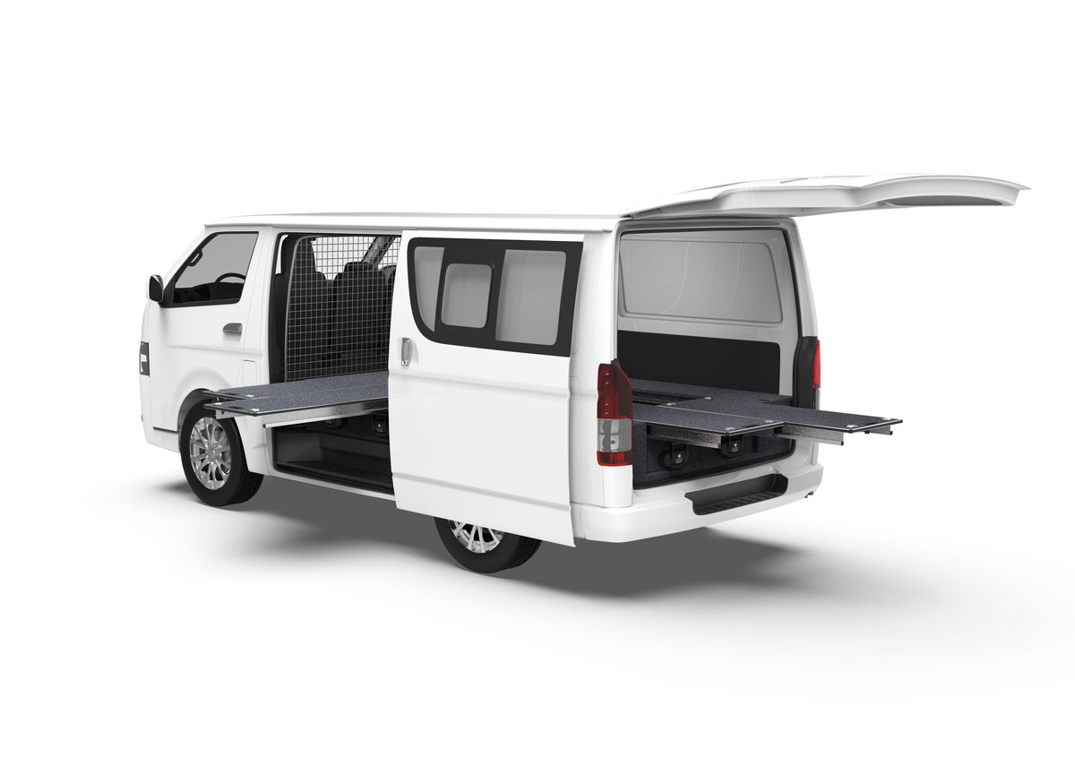 Dual Roller Floor Side Drawers & Dual Roller Floor Rear Drawers - Toyota Hiace Van 01/2005-04/2019