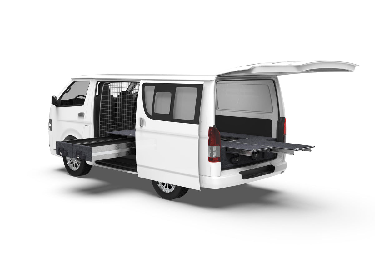 Fixed Floor Side Drawers & Dual Roller Floor Rear Drawers - Toyota Hiace Van 01/2005-04/2019