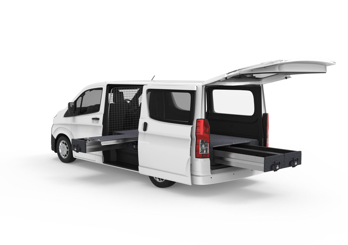 Single Roller Floor Side Drawers & Fixed Floor Rear Drawers - Toyota Hiace Van 05/2019-current