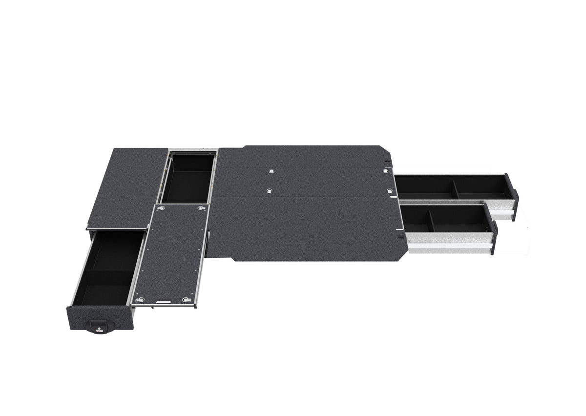 Single Roller Floor Side Drawers & Fixed Floor Rear Drawers - Toyota Hiace Van 05/2019-current