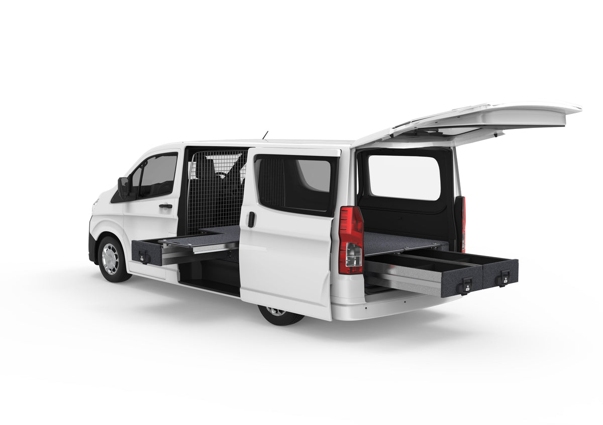 Single Roller Floor Side Drawers & Fixed Floor Rear Drawers - Toyota Hiace Van 05/2019-current
